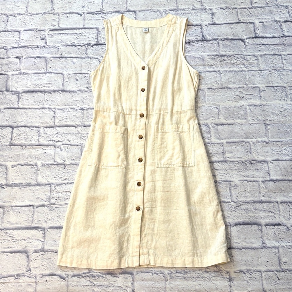 Old Navy Linen Blend Sleeveless Button Front Dress Cream Size Petite Medium
